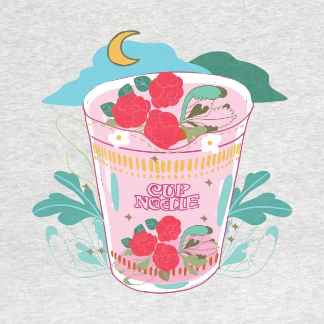 Nissin Ramen Cup Noodle Peony Flowers Pop Art by Dear Fawn Studio